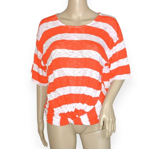 Anthropologie Orange White Stripe Knit Layering Dolman Cropped Sweater Top S - Picture 2 of 6